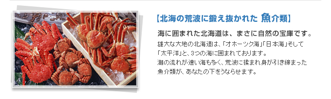 北海の荒波に鍛え抜かれた魚介類